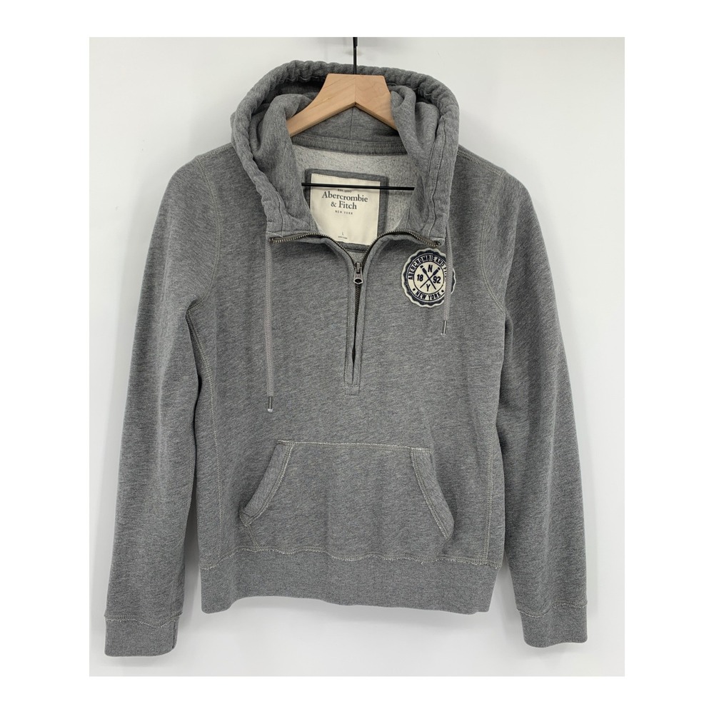Vintage Abercrombie & Fitch Sweater Womens Large Gray Hoodie 1/4 Zip Y2K